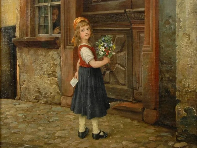 1847-Carl Maria Seyppel - Bambina con fiori